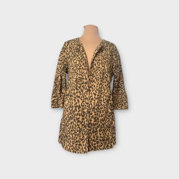 Leopard Coat Jacket Small Midi Twill 3/4 Sleeves Simple Collar 2000s EUC Fall - Picture 5 of 13